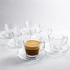 Pasabahce Vela II Glass Cappuccino Cup & Saucer - Set of 6