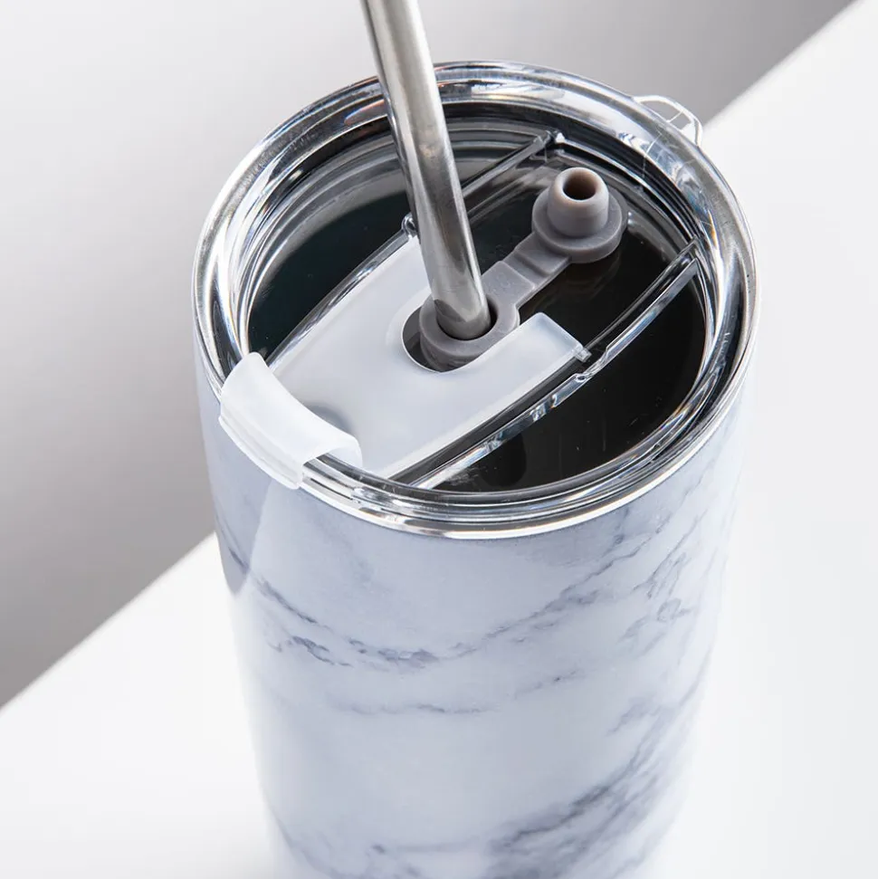 Quench Sippy 'Marble' Double Wall Tumbler with Straw (White 20oz)