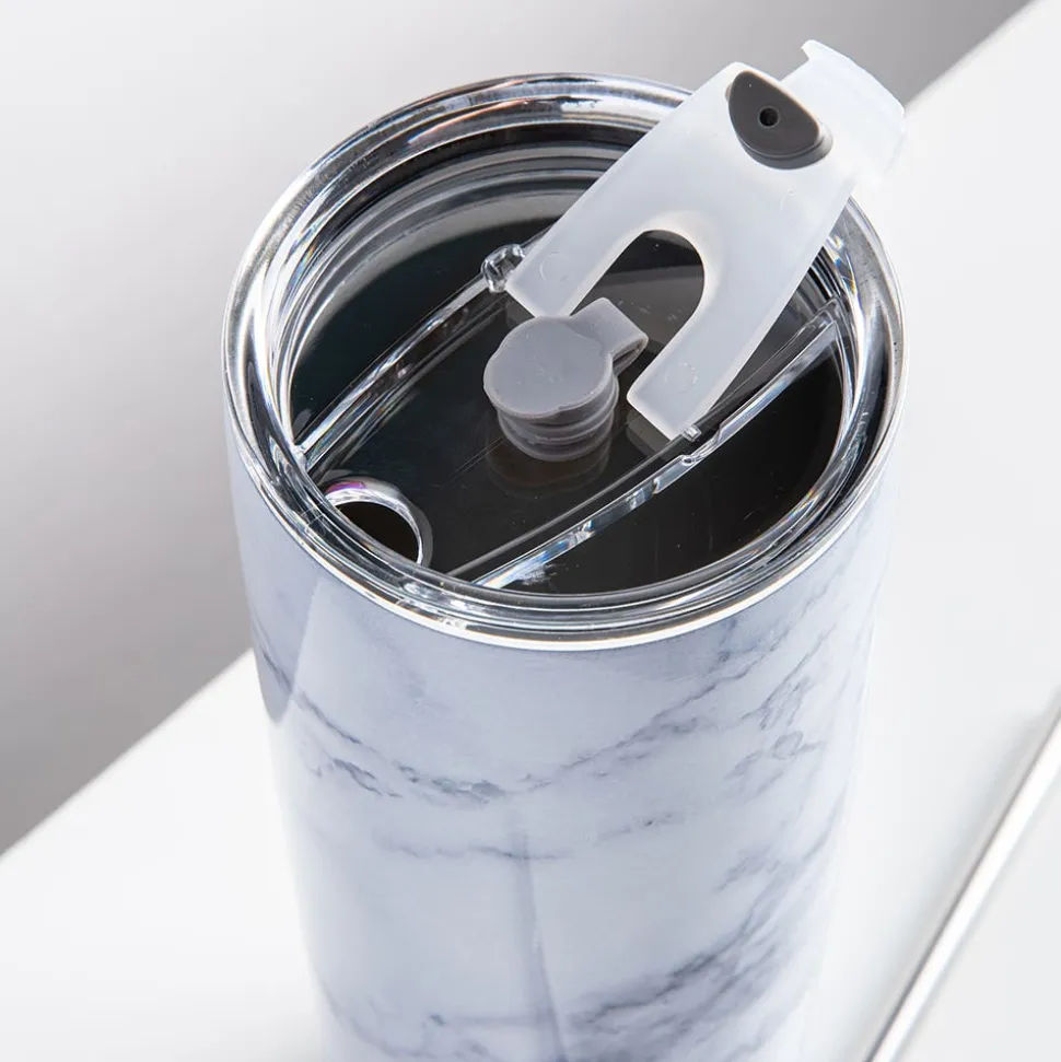 Quench Sippy 'Marble' Double Wall Tumbler with Straw (White 20oz)