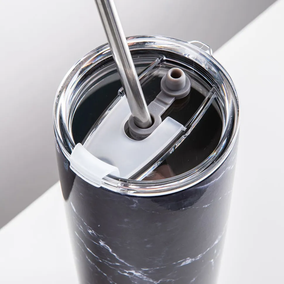 Quench Sippy 'Marble' Double Wall Tumbler with Straw (Black 20oz)