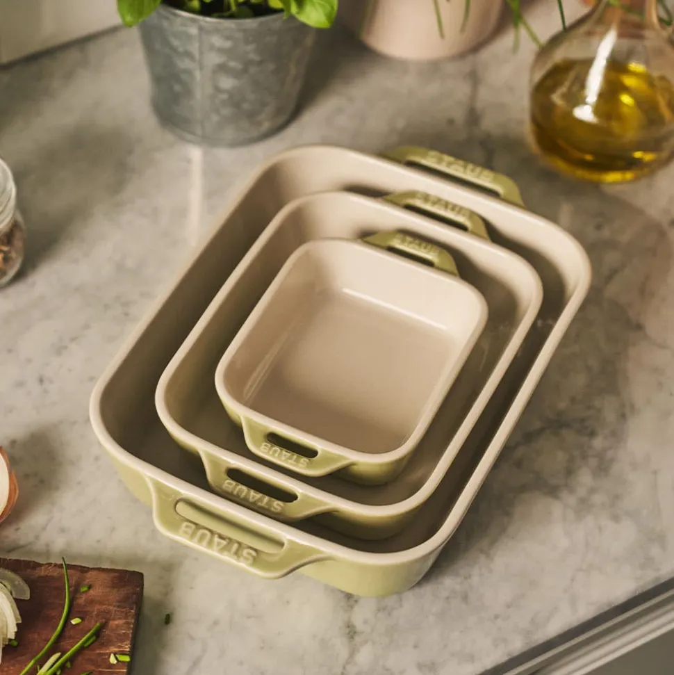 Staub En France 'MacAron' Rectangular Bake Dish - Set of 3 Light Green