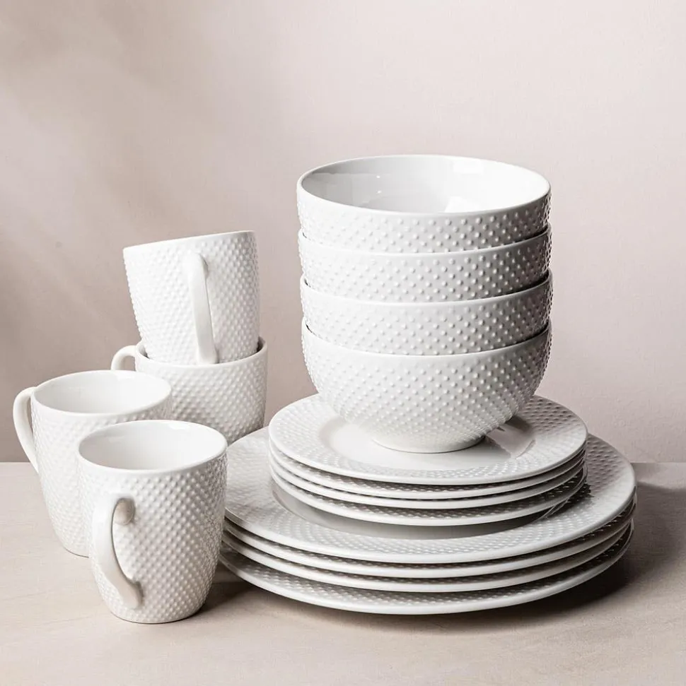 Thomson Pottery Dots Stoneware Dinnerware - Set of 16 (White)