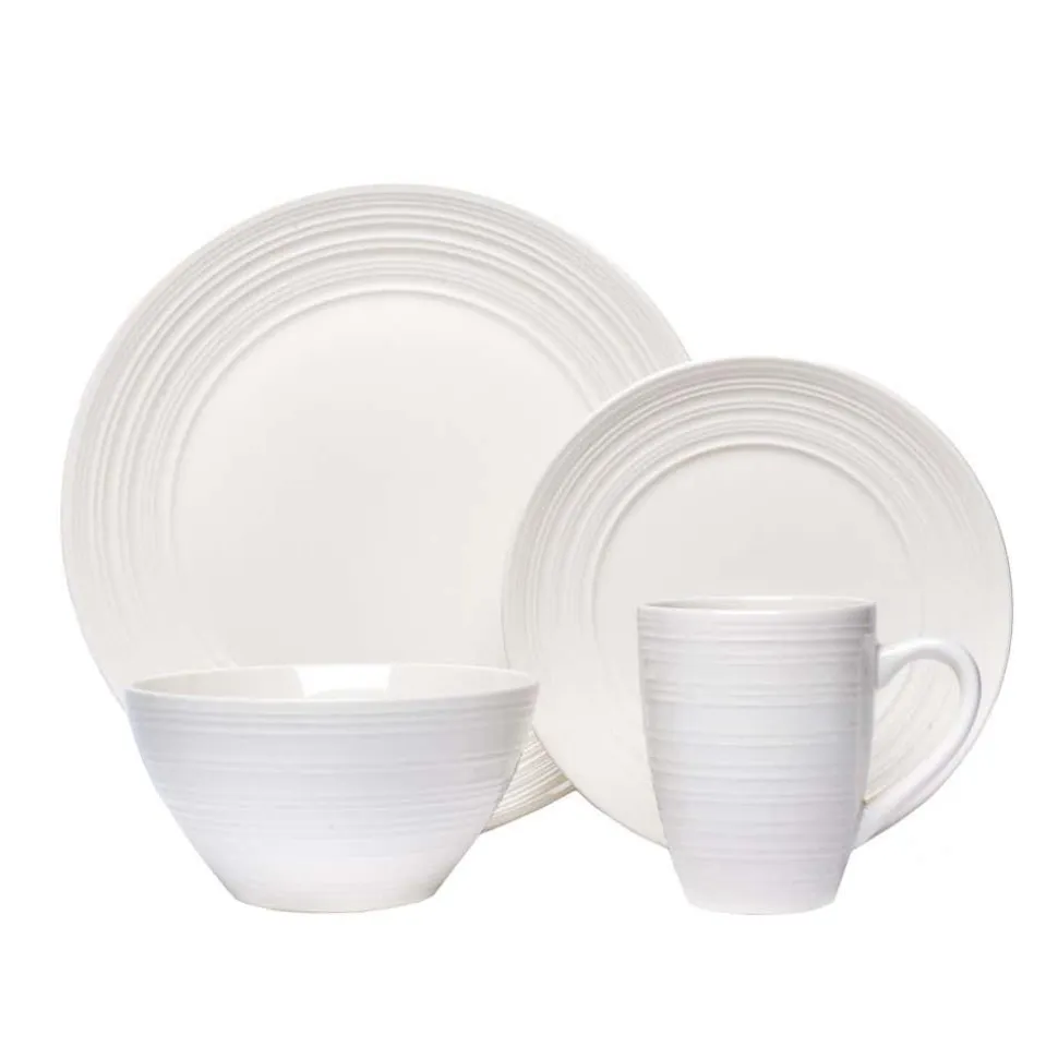 Thomson Pottery Ripple Stoneware Dinnerware - Set of 16 (White)