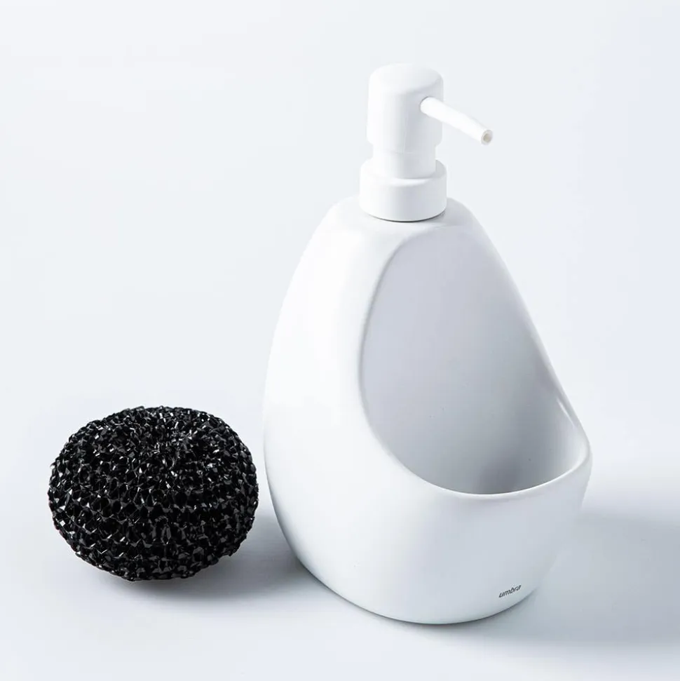 Umbra Joey Ceramic Soap Pump with Scrubber (White)
