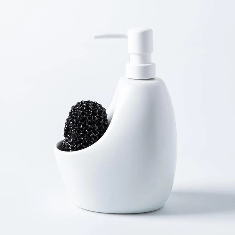 Umbra Joey Ceramic Soap Pump with Scrubber (White)