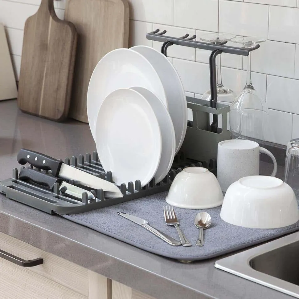 Umbra Udry Dish Rack with Microfibre Dry Mat (Charcoal)