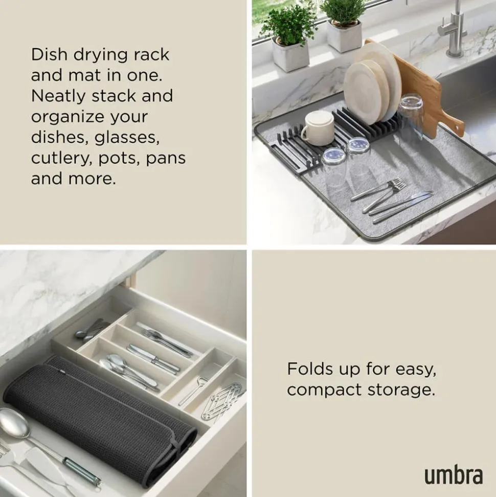 Umbra Udry Microfibre Drying Mat with Rack - Charcoal (24x18")