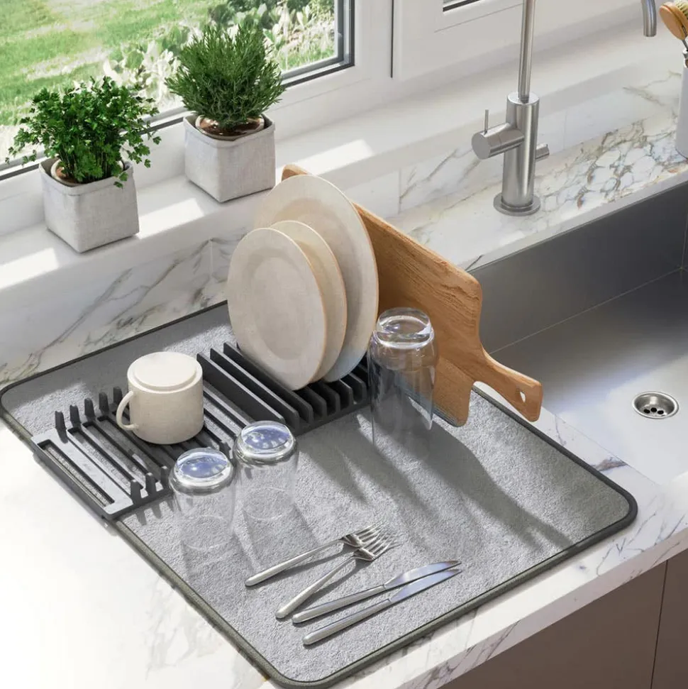 Umbra Udry Microfibre Drying Mat with Rack - Charcoal (24x18")