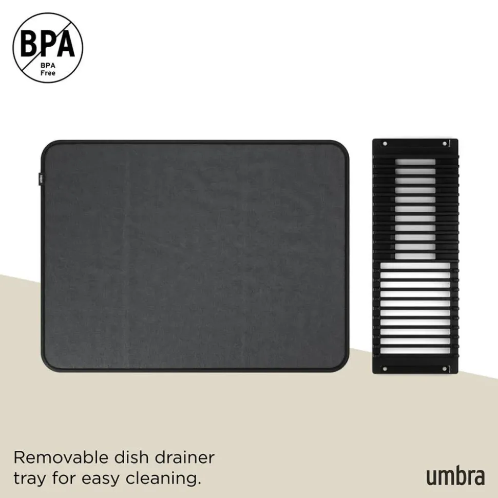 Umbra Udry Microfibre Drying Mat with Rack - Black (24x18")