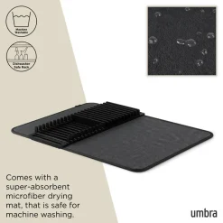Umbra Udry Microfibre Drying Mat with Rack - Black (24x18