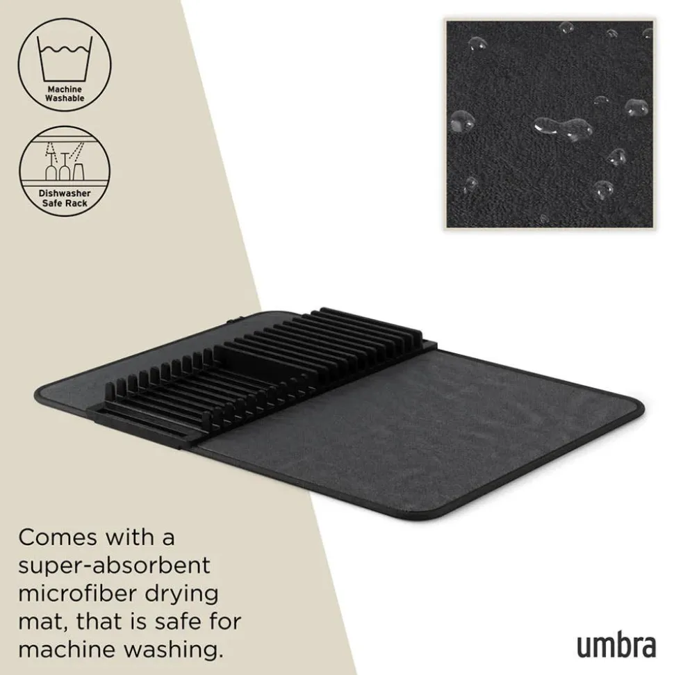 Umbra Udry Microfibre Drying Mat with Rack - Black (24x18")